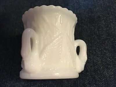 White Milk Glass Toothpick Holder With 3 Swans In Rushes By Westmoreland Vintage • $9.99