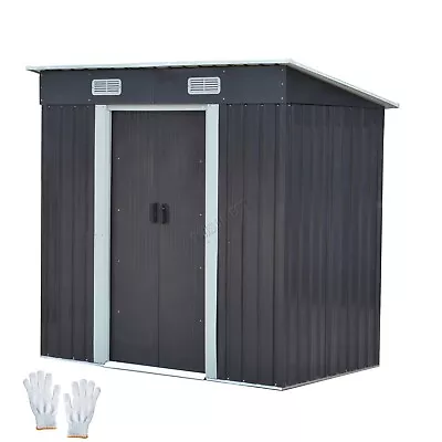 4X6FT Metal Garden Shed Pent Roof Free Foundation Base Storage House Anthracite • £168.99