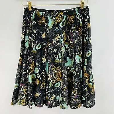 J. Jill Midi Skirt Sz 8 A Line Pleated Cotton Silk Floral Womens • $19.95