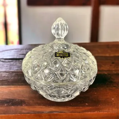 Zajecar 24% Lead Crystal Candy Trinket Keepsake Dish With Lid Made In Yugoslavia • $14.99