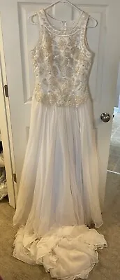 1990s Vintage Alfred Angelo Wedding Dress 90s Train Silk True Size 8 10 **READ** • $94.99