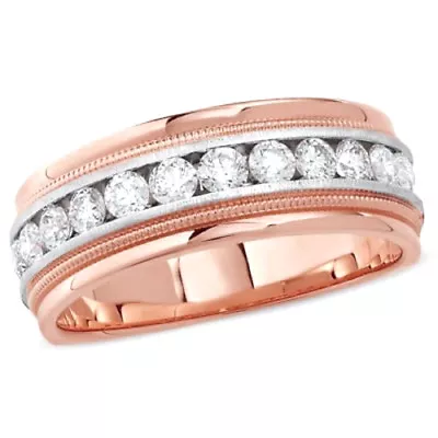 1 Ct Round Natural Diamond 14k Solid Rose Gold Milgrain Men's Wedding Band Ring • $1924.83