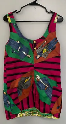 Gianni Versace Vintage Multicolor Gentlemen Print Tank Top Mini Dress 100% Rayon • $59.99