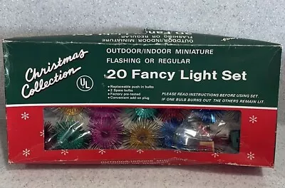 Vtg 80s~20 MINI-CHRISTMAS TREE LIGHTS SET W/Tinsel-Atomic Starburst Reflectors • $24.99