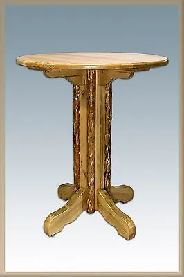 Rustic LOG Pub Table Solid Pine Bar Tables ROUND Top 40  Varnished Lodge • $910.47