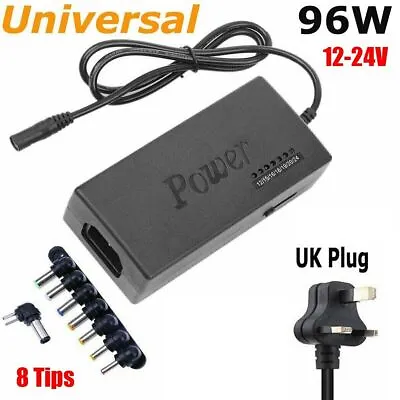 96W Regulated 12-24V DC Power Supply Adapter Charger For Multi Laptop With 8 Tip • £15.99