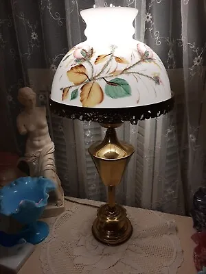 Vintage Fenton Moss Rose Satin & Brass Electric Table Lamp!SO BEAUTIFUL FABULOUS • $295