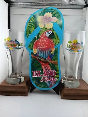 PARROTT HEADS-2 Jimmy Buffett Margaritaville Tall Pilsner Glasses W/Sign Biloxi • $47.95