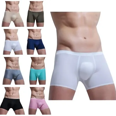 Mens Semi See Through Boxer Briefs Low Rise Bulge Pouch Shorts Solid Underwear  • $9.59
