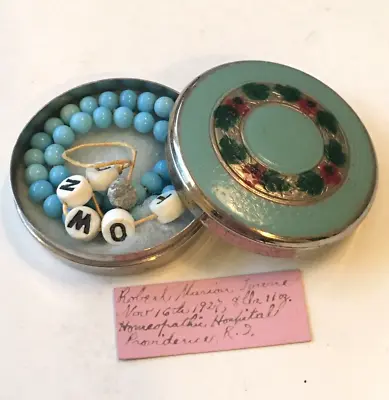 Vintage Baby Boy Hospital ID Wrist Bracelet Blue Beads 1927 In Pill Box • $21