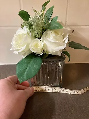 Lovely Marks And Spencers White Rose Artificial Flower Arrangement  Silver Pot.  • £9.99