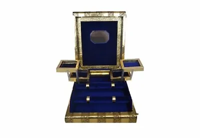 £24.99 • Buy Indian Rustic Gold Embossed Jewellery Box With Twilight Blue Interior Velvet
