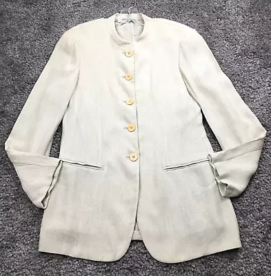 Giorgio Armani Womens Linen Blazer Mandarin Collar Sz 6 Cream 5 Button EUC • £86.85