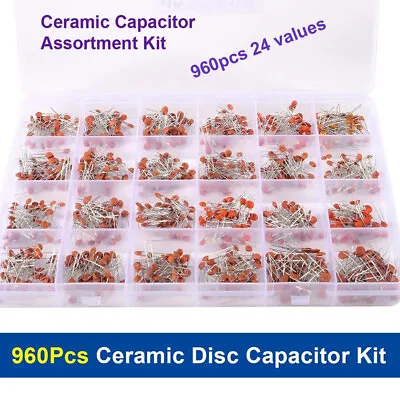 960PCS 24 Values Ceramic Capacitor Assortment Kit 2pF-100nF Components Package# • $12.89