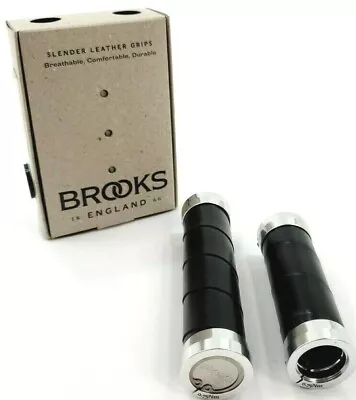 Brooks Slender Leather Bicycle Grips For Twist Shifter 100/130mm - Black/Silver • $59.88