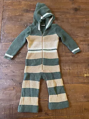 Vintage Acryl Stripe Hooded Bodysuit Romper Jumpsuit 6 Months (Mois) FREE SHIP! • $20