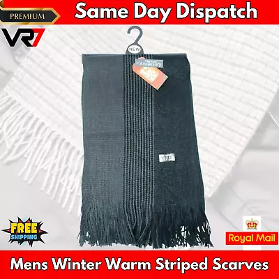 Mens Winter Warm Striped Scarves Tassel Long Scarf Knit Fringe Shawl Wrap Stole • £9.99