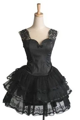 Princess Lolita Gothic Punk Dolly Visual Kei Lace Appliqué Top + Tulle Skirt SET • $173.57