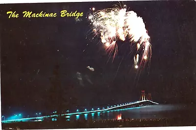 Mackinac Bridge Michigan Fireworks Night View Postcard • $5.50