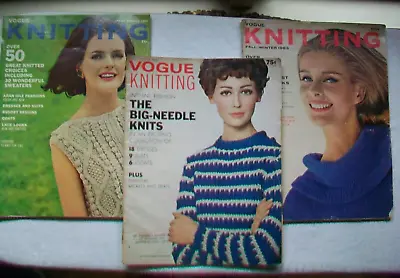 3 Vogue Knitting Magazine Issues Vintage 1963 1965 1968 MOD Complete • $19.99