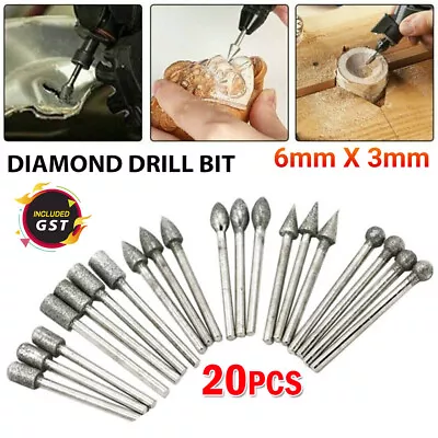 20pcs 6mm Head Diamond Burr Grinding For Dremel Rotary Drill Bit 3mm Shank Tool • $9.60