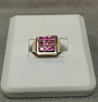 Beautiful Vintage 14kt Yellow Gold Pave Ruby Square Pinky Ring 7 Grams Size. 5 • $349