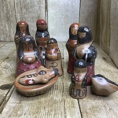 Vintage Mexican Nativity 10 Piece Set Burnished Tonala Pottery Creche • $32.99