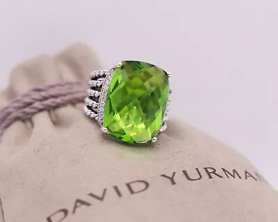 David Yurman Sterling Silver 20x16mm Wheaton Ring Peridot With Diamonds Size 6 • $369