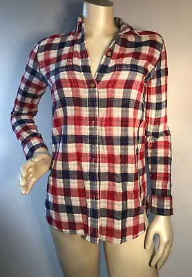 Madewell Ex-boyfriend XS Red White Blue Double Plaid Button Shirt Bin-S • $9.99
