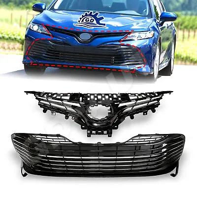 Front Bumper Upper Lower Grille For 2018-2020 Toyota Camry LE XLE W/O Radar Hole • $119.99