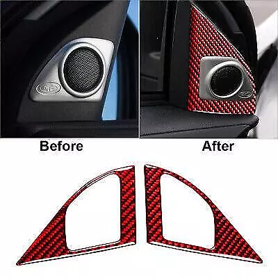 2Pcs Red Carbon Fiber Door Speakers Cover Trim Fit For Mitsubishi Lancer 08-15 • $16.60