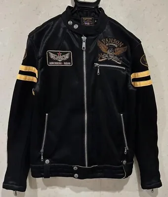 VANSON Cottons Embroidered Patch Single Riders Jacket Men Size M Black • $259.23
