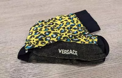 $225 Mens VERSACE Leopard Jacquard Logo Socks Acid Lime Medium • $82.79