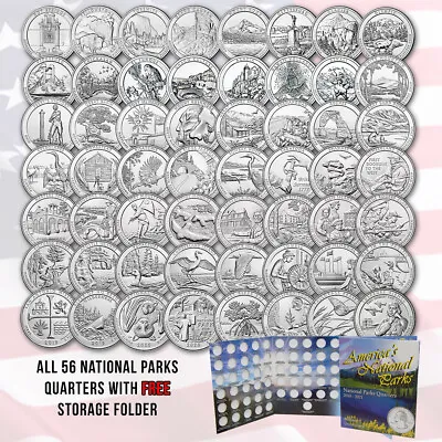 Complete Set Of America The Beautiful Quarters - 56 Uncirculated Qtrs 2010-2021 • $44.95