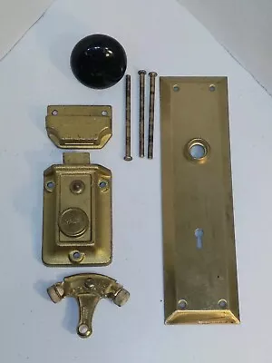 Antique Brass Door Plate Knob Yale Door Lock Door Stopper 3 Hinge Pins • $50