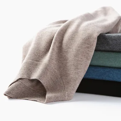 Men's Cardigan 100% Wool Autumn Sweater Casual Pullover Tops Half Turtleneck • $66.16