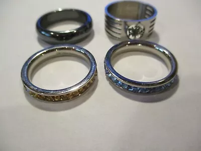 EXC! Lot 4 STEEL BY DESIGN+ Band Rings SZ 8-9/Crystals/Tree Of Life/Hematite • $11.59