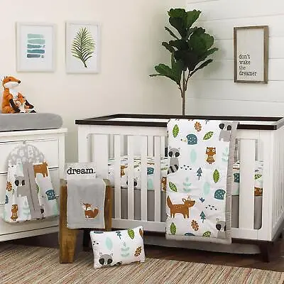 Dreamer Little Woodland Friends 7 Pc. Crib Bedding Set- Grey/Tan/Aqua By NoJo • $99.99