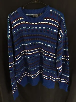 Vtg The Senate Club Sweater Geometric Ski Crewneck 80s 90s XL Colorful Knit • $20.70