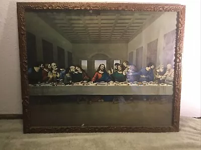 Vintage Da Vinci The Last Supper Lithograph /w Ornate Bronze Frame  Abt 22” X 17 • $34.99