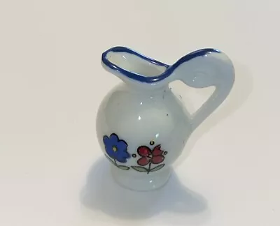 Vntg Reutter Miniature Dollhouse Water Pitcher Red Blue Flowers Elegant Handle • $17