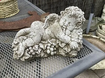 Weathered Stone Cherub/angel Laying  Down Garden Ornament  • £16