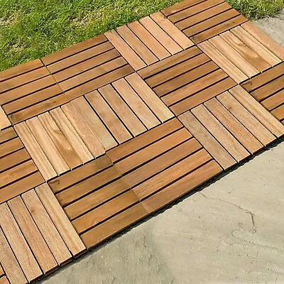 Decking Tiles Square Interlocking Connecting Instant Garden Outdoor Flooring • £35.99