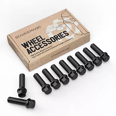 10pc Extended 14x1.5 Black Lug Bolts | 40mm Shank | Ball Radius Seat | Audi & VW • $20.39