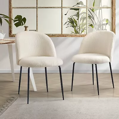 Oikiture 2x Dining Chairs Accent Chair Armchair Kitchen Upholstered Sherpa White • $169.90