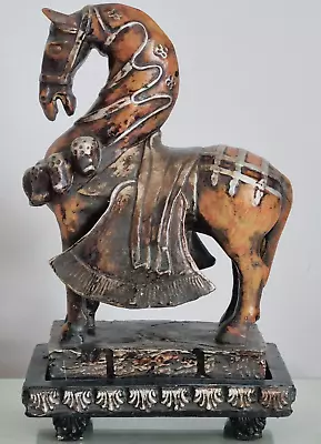 Vintage Chinese Tang Dynasty Style Sancai Warrior War Horse Sculpture On Stand. • £24.95