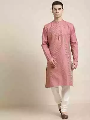 SOJANYA Men Pink & Beige Ethnic Motifs Jacquard Woven Design Kurta &pyjama • £15.99