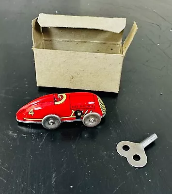 Vintage Tin Toy Windup Clockwork Racer Toy Car Box & KeyAuto Speedway RED 4 • $89