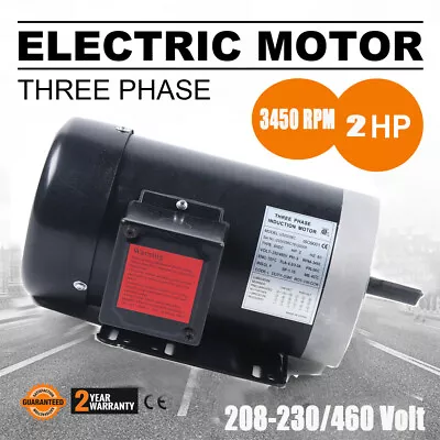 2 HP 3 Phase Electric Motor 56C Frame 3450RPM TEFC 5/8  Shaft 208-230/460 Volt • $188.10