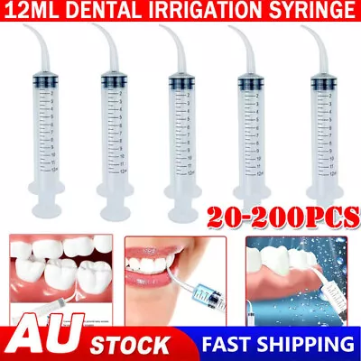 20-200Pcs Dental Syringe 12ml Disposable Oral Irrigation Curved Tip Elbow Lab • $13.93